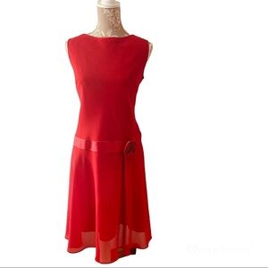 Jones Wear Red Dress with Ribbon Trim and Bow. Sz 12